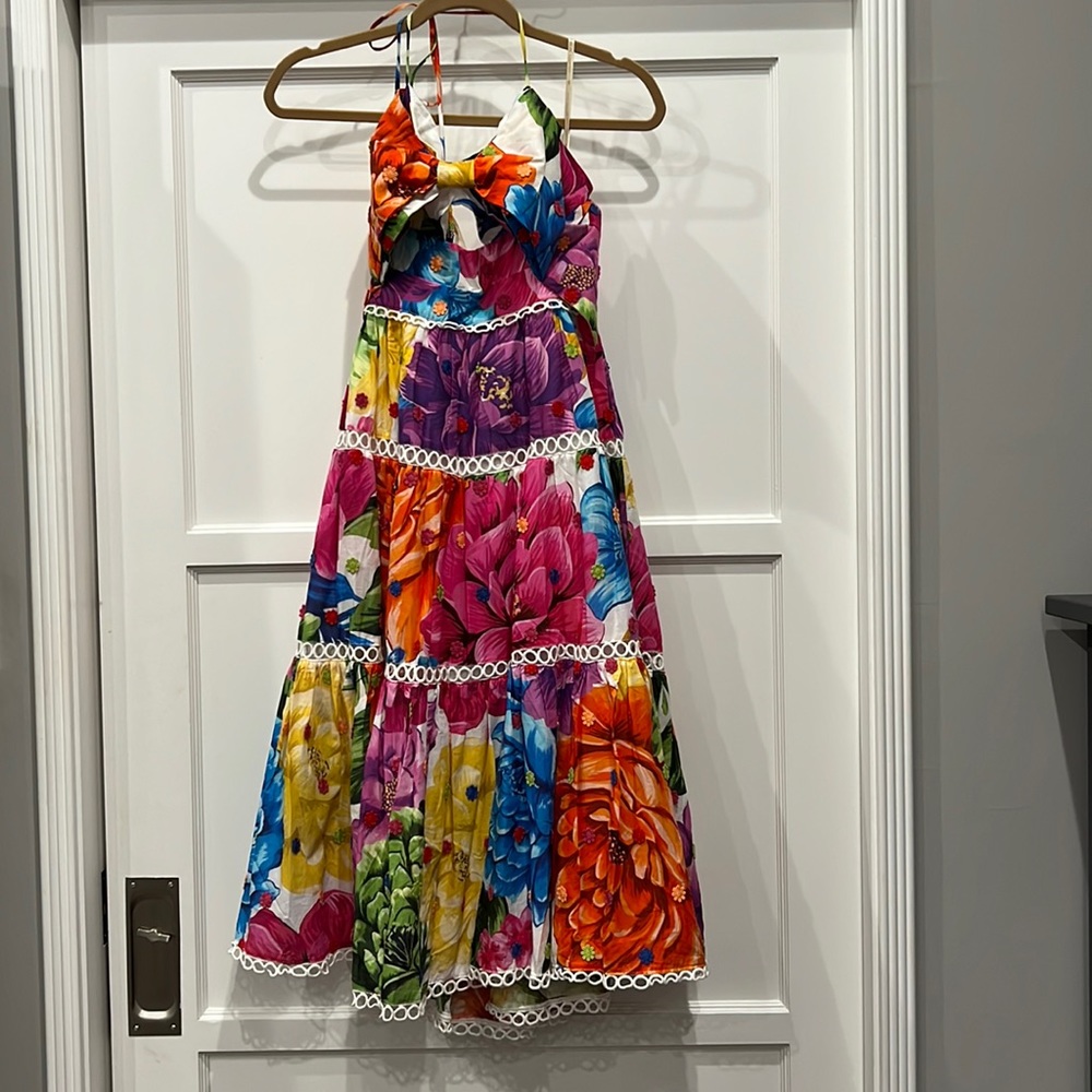 Farm Rio size small rainbow Chita flower midi dress